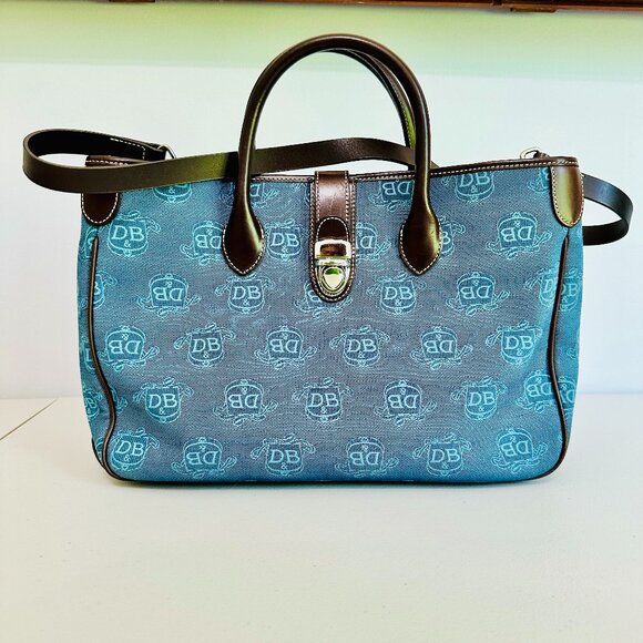 DOONEY AND BOURKE SIGNATURE LOGO BLUE CANVAS LEATHER TRIM SATCHEL SHOULDER BAG